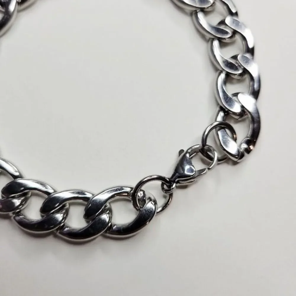 NWT Mens 12mm Shiny Stainless Steel Cuban Link Bracelet Lobster Clasp – 8 in